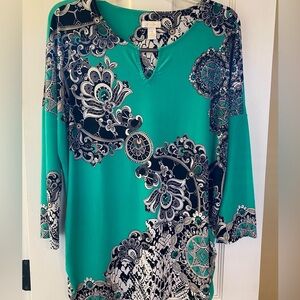 Chico's Turquoise and Black Floral Tunic